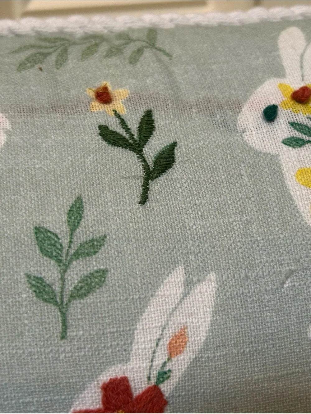 Floral Bunny Holiday Pillow in Mint Green